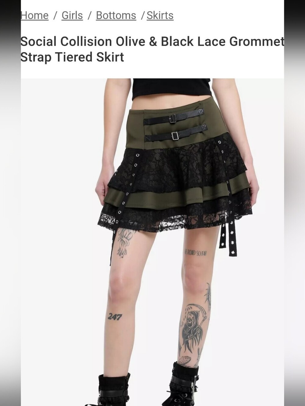 Olive Green And Black Lace Skirt